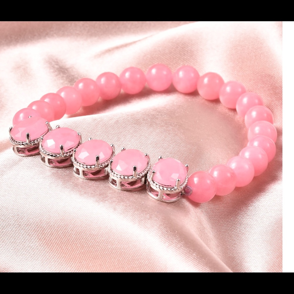 Beautiful Pink Jade Sterling Silver Bracelet 97ctw